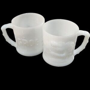 Vintage Fire King Milk Glass B.C. Comic GROG Mug Coffee Cup Johnny Hart Set of 2